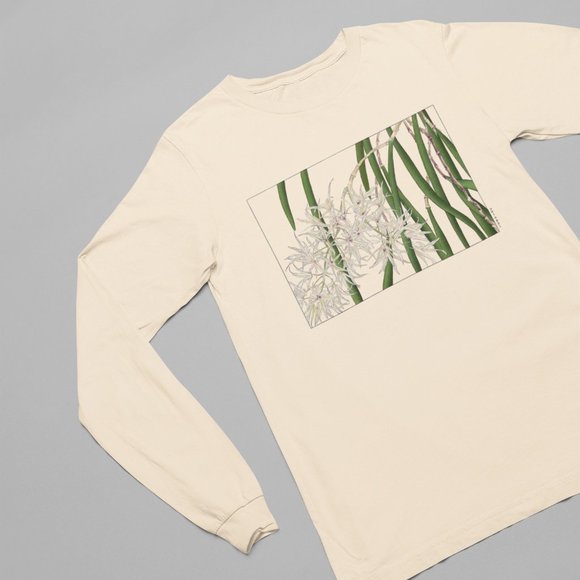 Thin Pencil Orchids Ukyio-e Print Long Sleeve Graphic Tee T-shirt S M L XL - Picture 2 of 6